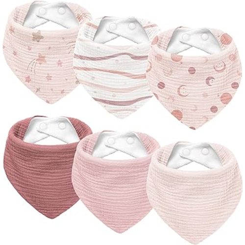Susurration Bavettes en mousseline pour bébé 6Pack - Bavoirs bandana triangulaires doux et réglables pour filles et garçons