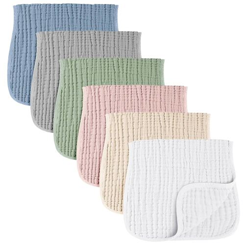 Konssy 6-Pack Absorbent Muslin Burp Cloths, 100% Cotton, Large Burping Clothes Set for Newborn, Baby Girls and Boys