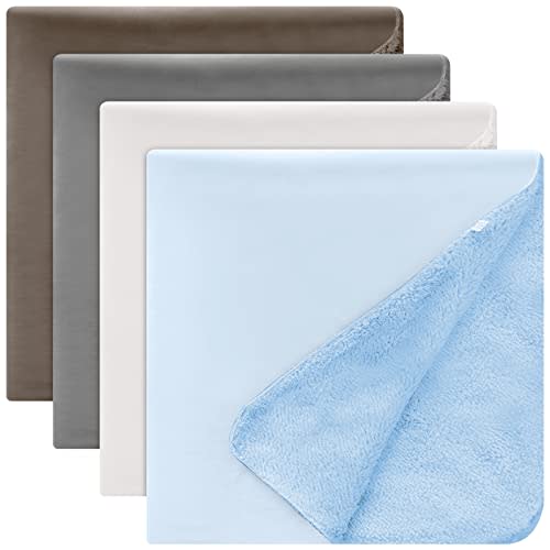 4 Pcs Baby Warm Swaddle Blankets, Thick Receiving Neutral Fluffy, Soft Thermal Blankets for Boy Girl Newborn Infant, Polyester, Solid Color