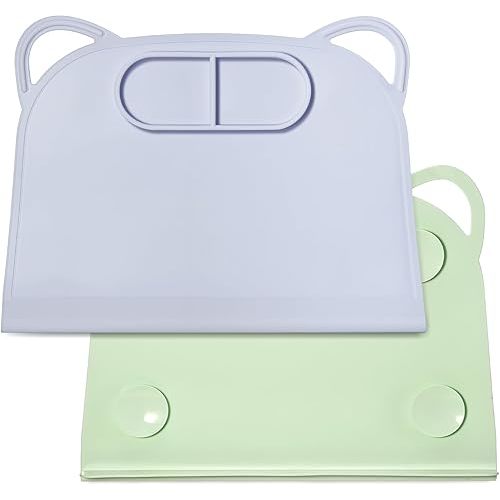 Domensi 2 Pack Silicone Suction Placemat with Teething Edge Bumper/spill for Baby Toddlers Kids with Storage Bag, Non-slip Dinning Table Mat, Dishwasher Safe for Table (Blue Green)