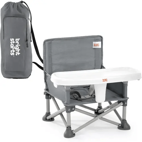 Bright Starts Pop ‘N Sit Portable Booster Seat, 3-in-1 Floor Seat, Travel High Chair & Toddler Booster with Feeding Tray, Indoor/Outdoor, Grey, 6 Months–3 Years