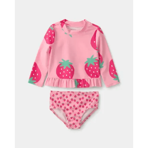 Baby Girl 2-Piece Strawberry Rashguard Swimsuit Set - Pink | Carter's