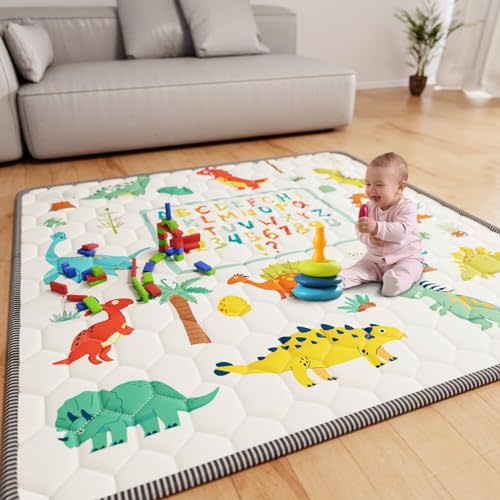 ieBabay Baby Play Mat 50x50 Playpen Mat Waterproof Baby Floor Mat Cushioned Anti- Slip Crawling Mat Pad Letter Playmats for Babies Toddlers Infants Tummy Time Activity (50x50, Letter Dino)