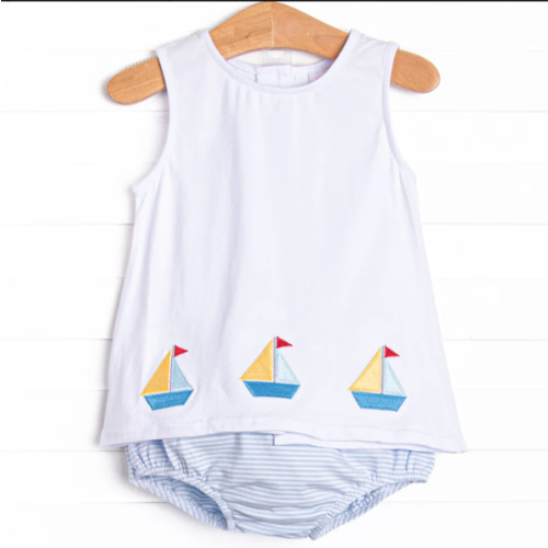 Sailboat Bay Embroidered Diaper Set, Blue – Stitchy Fish
