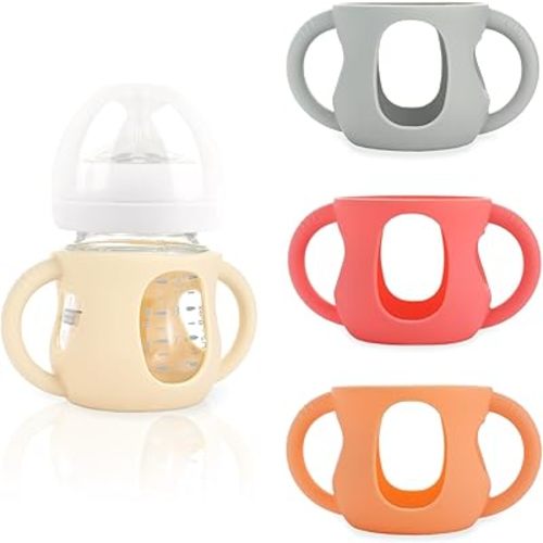 4-Pack Silicone Sleeves for Philips Avent Glass Bottles, BPA-Free Drop-Resistant Baby Bottle Sleeves with Handles, Compatible with Philips Avent Natural Glass Baby Bottles (4 oz)
