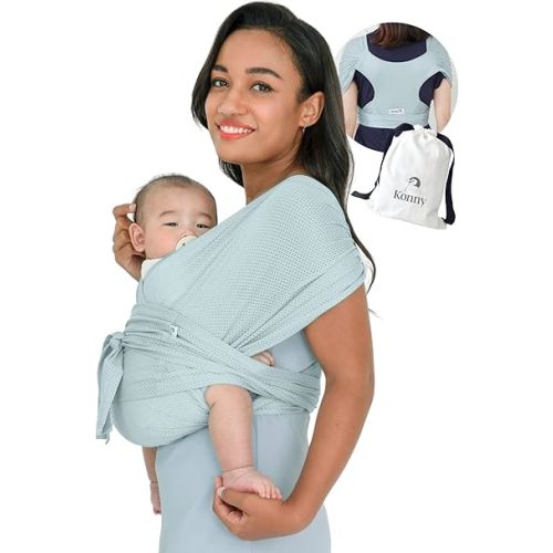 Konny Original Baby Carrier AirMesh for Cozy Luxury Baby Carrier Wrap, Easy to Wear Baby Wrap Carrier, Perfect Essentials Cloths for Newborn Babies up to 44 lbs, (Mint, XL)