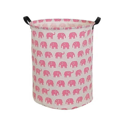 Collapsible Laundry Hampers with Strong Handles, Pink Elephant