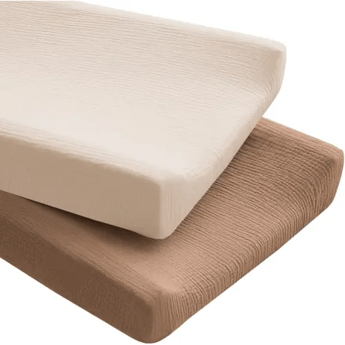 Konssy 2 Pack Muslin Changing Pad Covers for Boys, Ultra Soft & Breathable Cotton Baby Diaper Changing Table Covers, Neutral Nursery Diaper Changing Pad Sheets (Brown,Cream)
