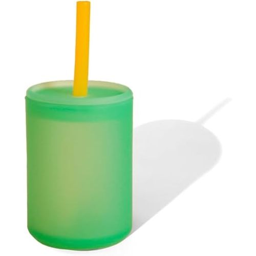 Avanchy Silicone Training Sippy Cup with Straw Lid – Tiny Cup for Babies 6+ Months to Toddlers 1 Year Old – 5 oz Infant Water Cup for Baby Led Weaning, See-Thru Green