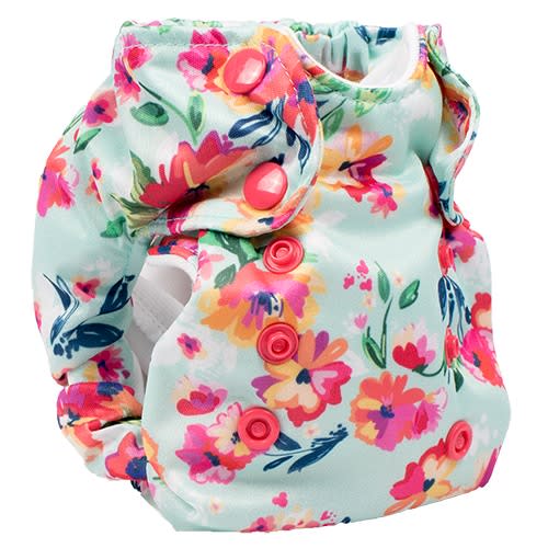 Smart Bottoms Born Smart 2.0 AIO Organic Diapers - Aqua Floral