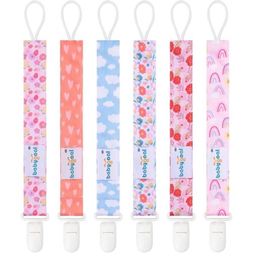 Babygoal Pacifier Clips, 6 Pack Pacifier Holder for Boys and Girls Fits Most Pacifier Styles & Baby Toys and Baby Gift 6PS36