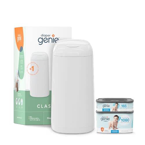 Diaper Genie Classic Gift Set | Baby Registry Must-Have | Odor Control with Push-N-Lock | Refill Supply for Up to 1,245 Newborn Diapers