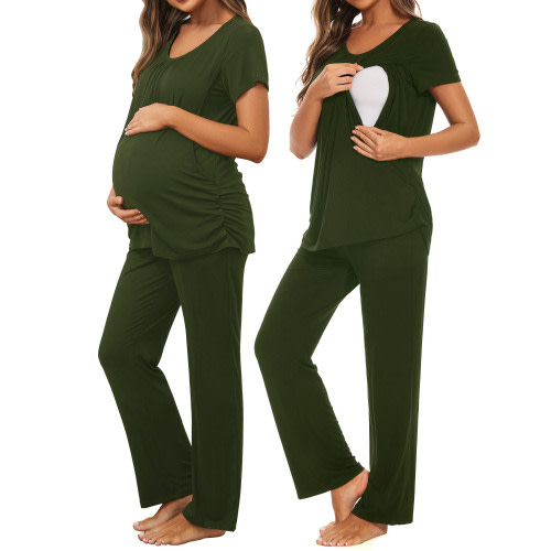 Smallshow Women's Maternity Nursing Pajamas Short Sleeve Nursing Pjs Sleepwear Set