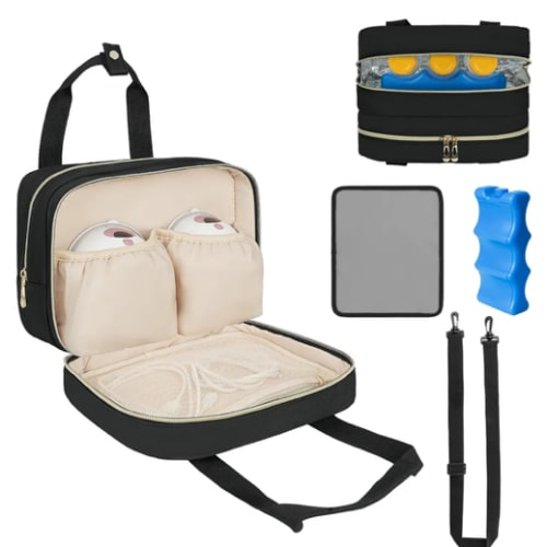 Breastmilk Cooler Travel Bag, Wearable Breast Pump Storage Bag Compatible with Momcozy/Medela/Elvie/Willow Breast Pump with Ice Pack and Waterproof Mat,Black