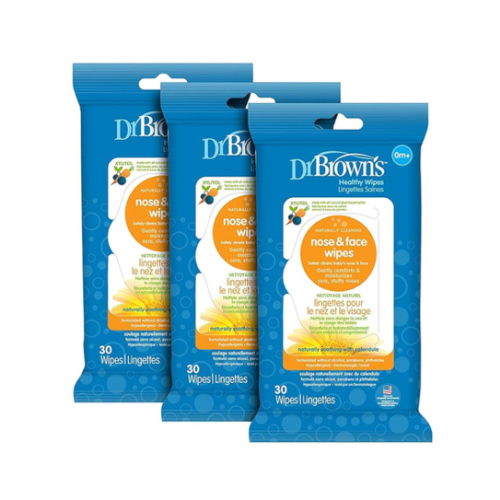 Dr. Brown's Healthy Nose and Face Wipes, Naturally Cleaning and Moisturizing for Baby & Toddler, Plant Based and Hypoallergenic, 30 Count, 3 Pack