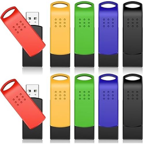 KEXIN 64G Flash Drive 10 Pack USB 2.0 Thumb Drives Swivel USB Memory Stick Bulk USB Drive with LED Light Stylish Colorful Pen Drive for Photo Video File Music – Green, Red, Black, Blue, Yellow,64 GB