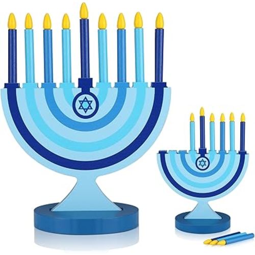 Hanukkah Menorah for Kids Wooden Chanukah Candle Holders with Removable Candles Traditional Candles Menorah 9 Candles Hanukkah Candle Holder for Kids Jewish Gifts Decorations Party Favors