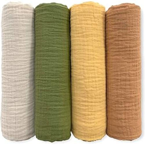 SwaddleDesigns Cotton Muslin Swaddle Blankets for Baby Boy & Baby Girl, Set of 4, Neutral Receiving Blankets for Newborn, Baby Registry & Gift, 46x46 inches, Apricity