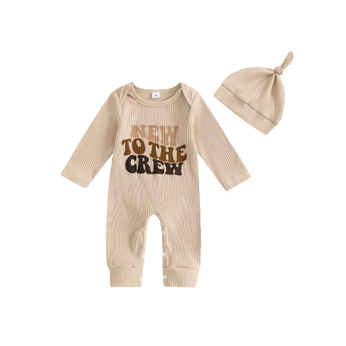 Qtinghua Newborn Baby Boy Girl Coming Home Outfit New To The Crew Knitted Long Sleeve Romper Ribbed Jumpsuit Hat Fall Clothes