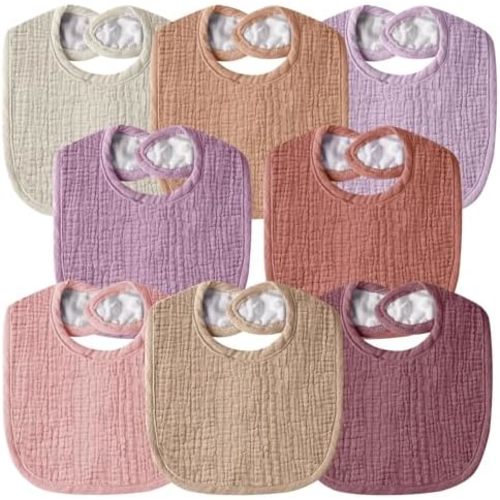 Muslin Baby Bibs for Unisex Boys Girls, Cotton Drool Bibs, Adjustable Newborn Bibs for Drooling and Teething