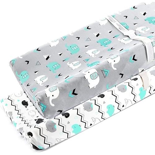 Stretchy Changing Pad Covers for Boys Girls,2 Pack Jersey Knit,Elephant & Whale