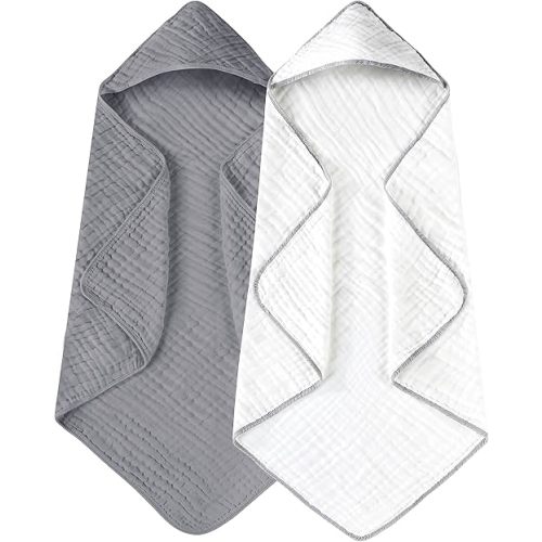 Yoofoss Hooded Baby Towels for Newborn 2 Pack 100% Muslin Cotton Baby Bath Towel with Hood for Babies, Infant, Toddler and Kids, Large 32x32Inch, Soft and Absorbent Newborn Essential