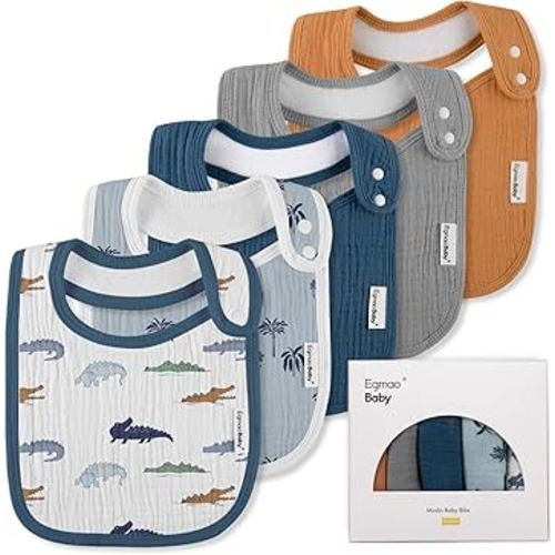Muslin Bibs for Baby Boys Girls,Organic Muslin Baby Bib for Drooling and Teething,Soft Bandana Drool Bibs 5 Pack