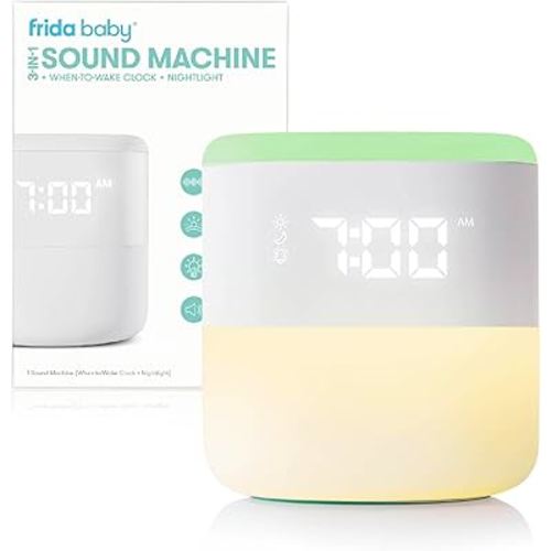 Frida Baby 3-in-1 Alarm Clock + Sound Machine + Nightlight | Wake Up Light Sunrise Alarm Clock, White Noise Soother, Sleep Trainer, Nursery + Toddler + Kids Bedroom (Bluetooth)