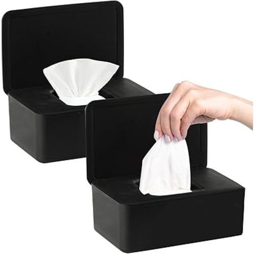 2Pcs Diaper Wipes Dispenser, Refillable Wipe Container, Wipe Container with Sealing Design Lid, Keep Wipes Fresh,Wet Wipes Cases (Black and Black)