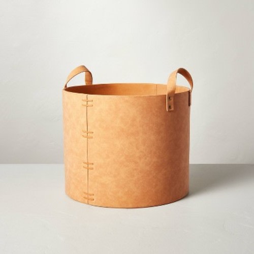 Faux Leather Storage Bin Camel Brown - Hearth & Hand™ with Magnolia, Size: Large