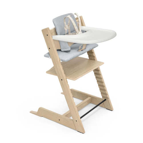 Tripp Trapp High Chair² + Cushion & Tray Bundle - Oak Natural/Nordic Blue