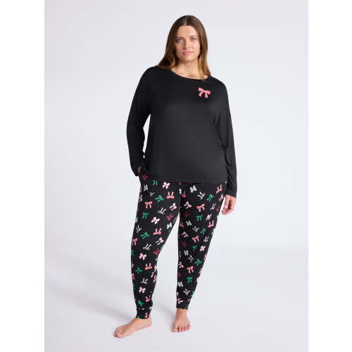 Joyspun Women's Dreamy Soft Collection Long Sleeve Sleep Top and Joggers Pajamas Set, 2-Piece, Sizes XS-3X