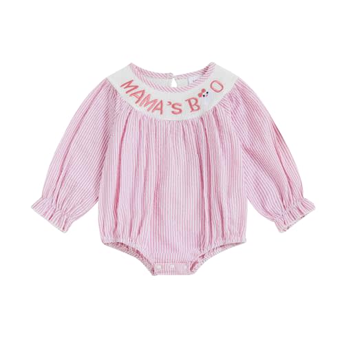 ZIXILOVGIR My First Halloween Baby Girl Outfit Ghost Embroidery Smocked Romper Long Sleeve Striped Jumpsuit Cute Fall Clothes
