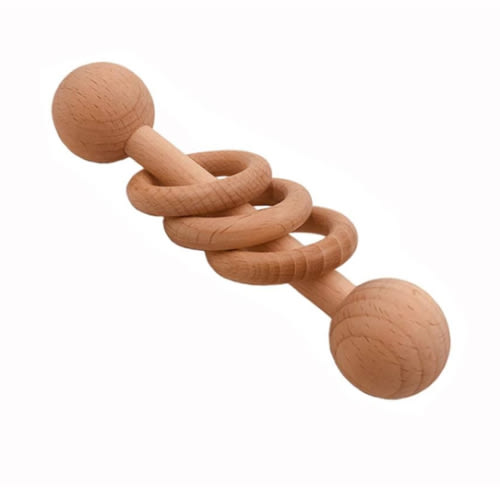 Beech Wood Rattle Teethers Chew Wood Beads Rattling Teething Montessori Toys Wooden Rings Teethers (1pcs)