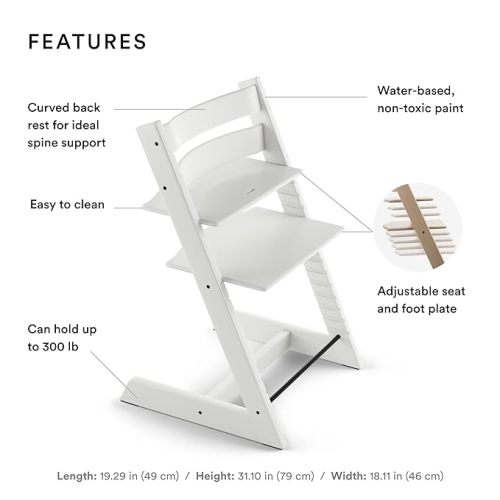 Stokke Tripp Trapp Chair from, White - Adjustable, Convertible Chair for Toddlers, Children & Adults - Convenient, Comfortable & Ergonomic - Classic Design