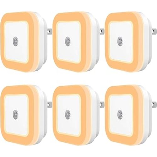 Plug-in LED Night Light with Dusk to Dawn Sensor for Hallway, Stairs, Bathroom, Kitchen, Bedroom, Nursery, Kids Room, Warm White, Pack of 6