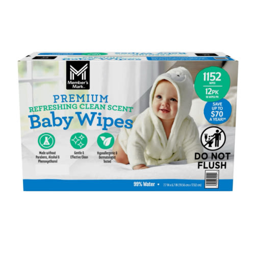 Member's Mark Premium Baby Wipes, Refreshing Clean Scent, 12 pk., 1152 Wipes - Sam's Club