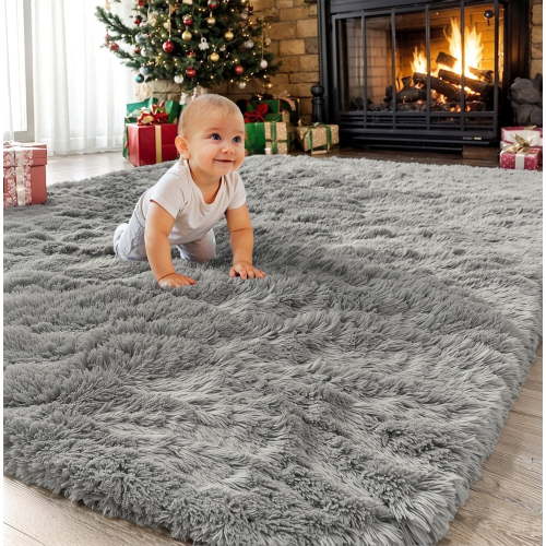 Sanmadrola Area Rug for Bedroom 8'x10' Fluffy Shag Rug for Living Room,Furry Carpet for Kids Room,Shaggy Throw Rug for Nursery Room,Fuzzy Plush Rug,Gray Carpet,Rectangle,Cute Room Decor for Baby