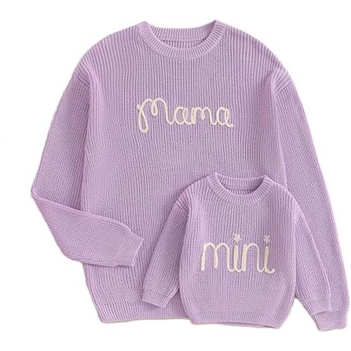 Mommy and Me Sweater Matching Family Outfit Long Sleeve Knit Sweater Pullover Mom and Baby Clothes