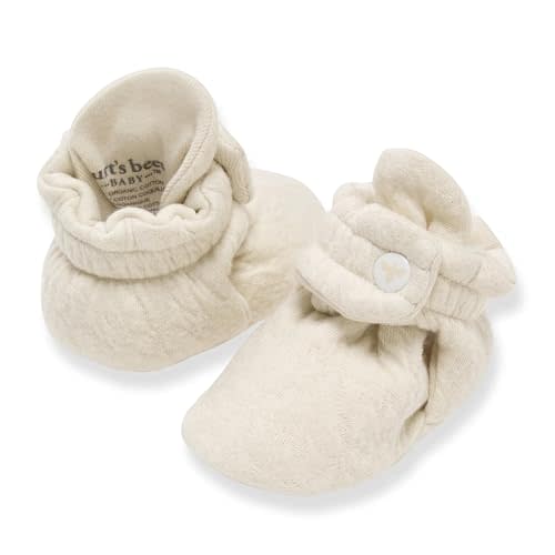 Burt’s Bees Baby Adjustable Baby Booties, 100% Organic Cotton, Easy On and Off Snap Boots, Snug Fit - Baby Essential