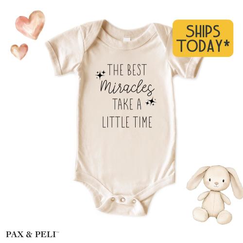 Cute Saying Baby Reveal, The Best Miracles Take A Little Time With Custom Color, Coming Home Outfit ( B27368 )