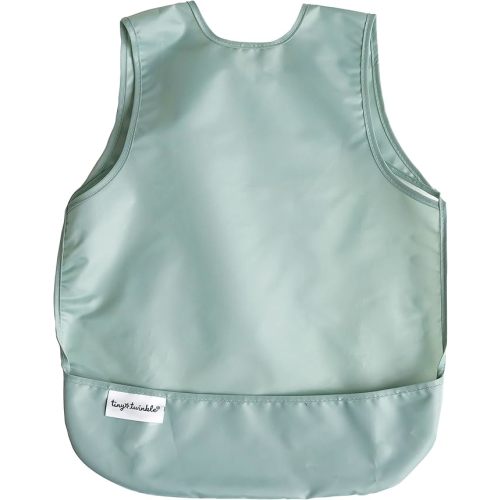 Tiny Twinkle Mess Proof Baby Bib - Waterproof Toddler and Baby Apron Bib - Machine Washable - PFAS and BPA Free - Small 6-24 Months - Sage
