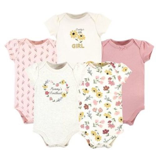 Hudson Baby Infant Girl Cotton Bodysuits, Soft Painted Floral 5-Pack, 3-6 Months