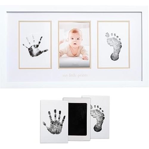 Pearhead Baby Hand and Footprint Kit - Inkless No Mess Clean-Touch Ink Pad, Newborn Keepsake Frame, Nursery Decor Essentials, Perfect Shower Gift for Boys and Girls, Beige Mat