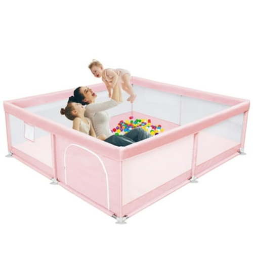 TEAYINGDE Baby Playpen Large Play Yard Fence for Toddlers,71"x50" Pink
