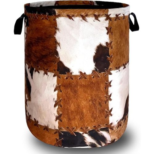 Retro Cows Print Laundry Basket Cow Cowhide Brown Funny Laundry Hamper Foldable Oxford Cloth Animal Tote Bag Clothe Toy Storage Bucket 18.9"x16.5"For Bathroom/Laundry Storage/Bedroom