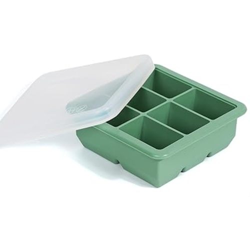 haakaa Baby Food Freezer Tray with Clip-on Lid, Silicone Baby Food Freezer Storage Tray Container, Pop Out 6 x 2.4 oz Portion Silicone Baby Food Ice Cube Trays, Pea Green