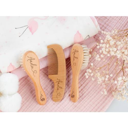 Personalized Baby Brush and Comb Set, Wooden Baby Hairbrush, Engraved Name Brush, Baby Shower, New Mom Gift, Newborn Gift