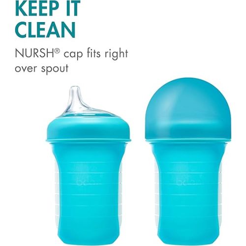Boon Nursh Silicone Sippy Cup Lid - Convertible Transitional Sippy Spouts for Nursh Baby Bottles - Sippy Cup Lids for Babies - Baby Feeding Supplies - Ages 6 Months and Up - 3 Count