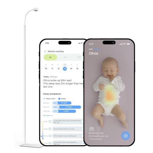 Smart Baby Camera Monitor & Floor Stand, Sensor-Free Baby Breathing Monitor, Sleep Tracker, Cry Detection, Night Vision, 2-Way Audio, AI Monitoring, WiFi Camera for Baby Room, Smartphone App